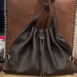 Burberry Shoulder Bag Dark Brown Leather with Bronze Hardware